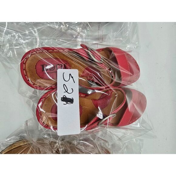 Born Womens Red Leather Strappy Wedge Sandals With Braided Espadrille Heel & Adj - Picture 12 of 12